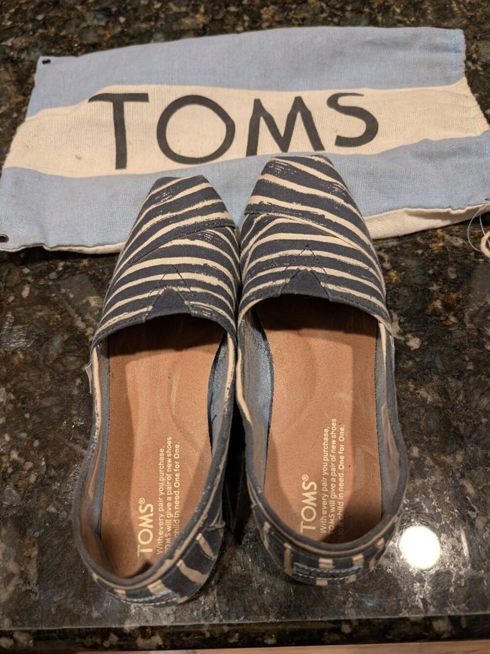 Toms shoes; size 8; blue/white stripped print.